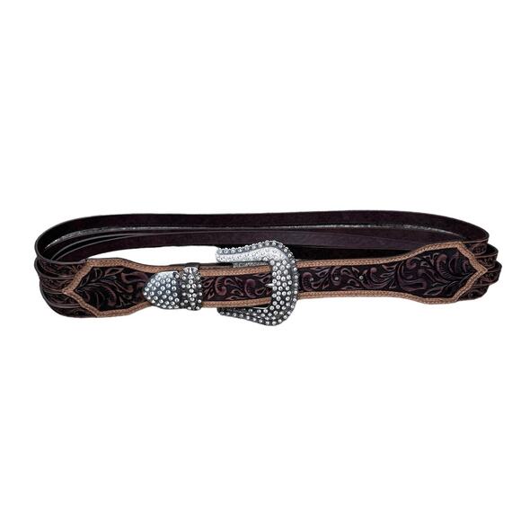 Tony Lama Embellished Rhinestone Leather Belt C50868 Cheyenne Creek Size 38 - Picture 2 of 10